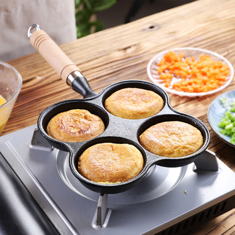 4 Mold Multi-Portion Cast Iron Breakfast Fried Egg Pancake Omelet Fry Pan