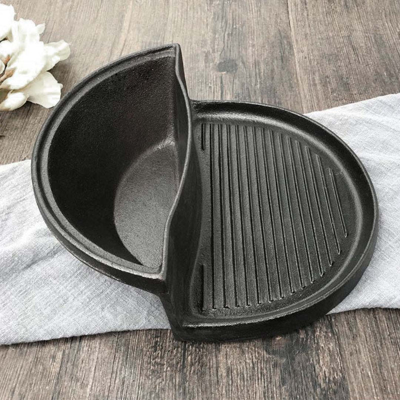 2 in 1 Cast Iron Ribbed Fry Pan Skillet Griddle BBQ and Steamboat Hot Pot