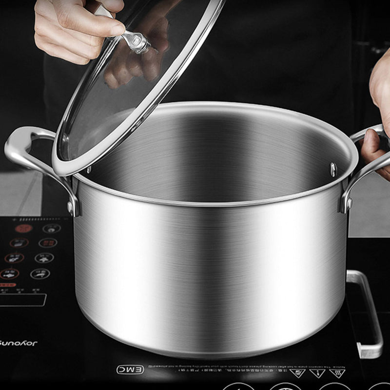 2X 24cm Stainless Steel Soup Pot Stock Cooking Stockpot Heavy Duty Thick Bottom with Glass Lid