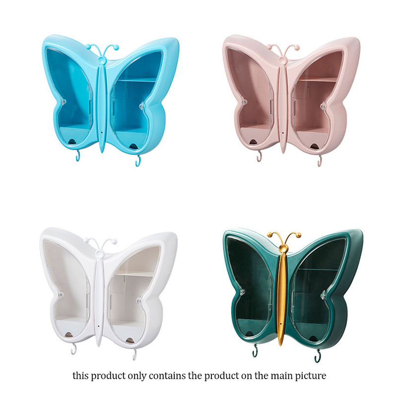 2X Pink Butterfly Shape Wall-Mounted Makeup Organiser Dustproof Waterproof Bathroom Storage Box Home Decor