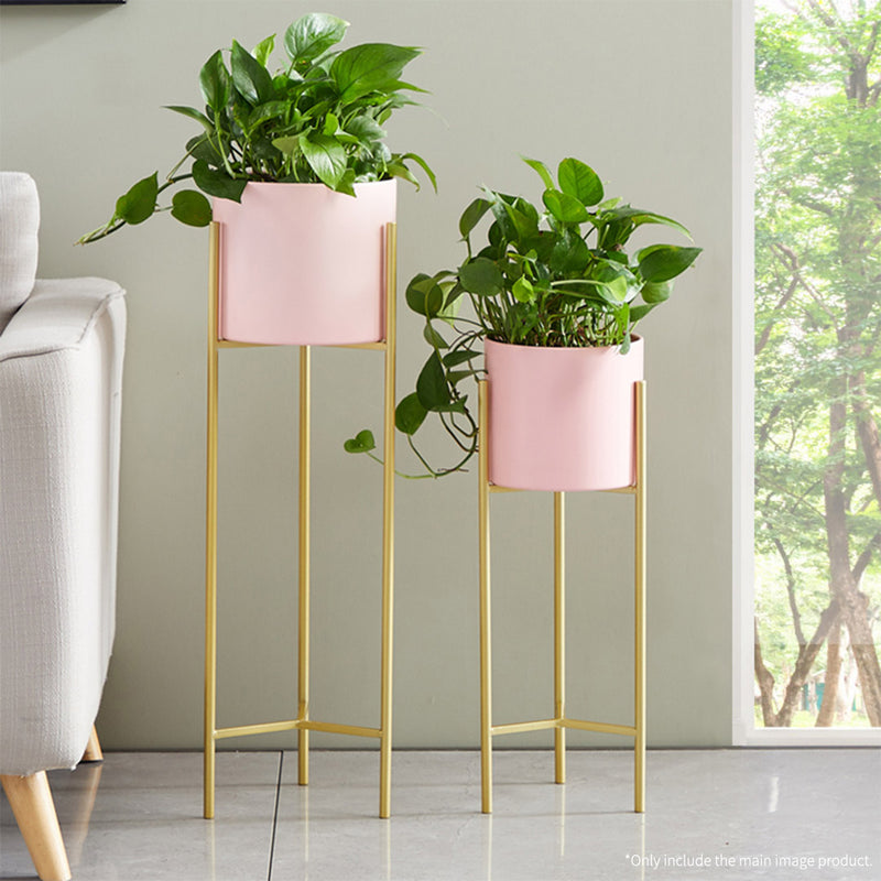 2X 2 Layer 42cm Gold Metal Plant Stand with Pink Flower Pot Holder Corner Shelving Rack Indoor Display