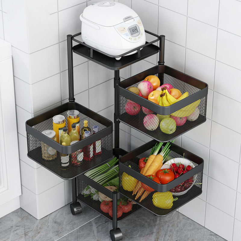4 Tier Steel Square Rotating Kitchen Cart Multi-Functional Shelves Portable Storage Organizer with Wheels
