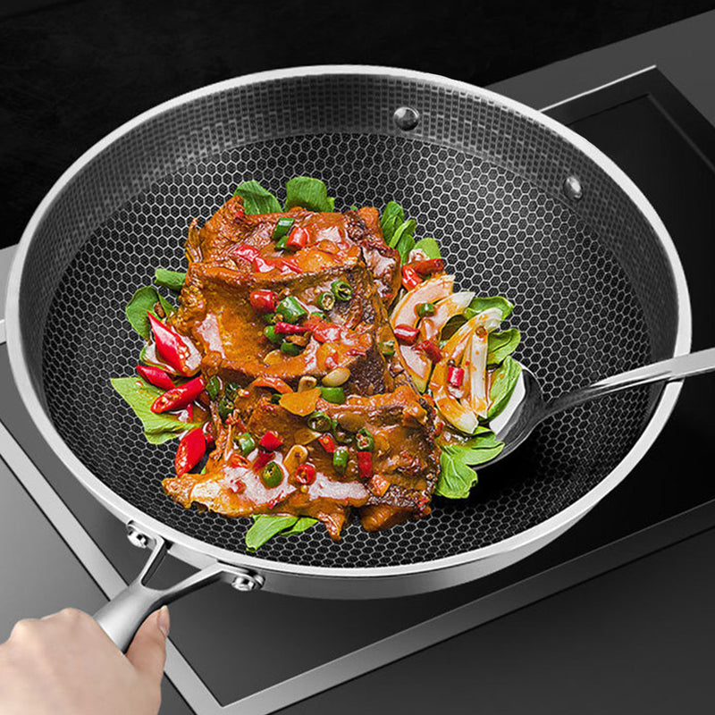 2X 34cm Stainless Steel Tri-Ply Frying Cooking Fry Pan Textured Non Stick Skillet with Glass Lid and Helper Handle