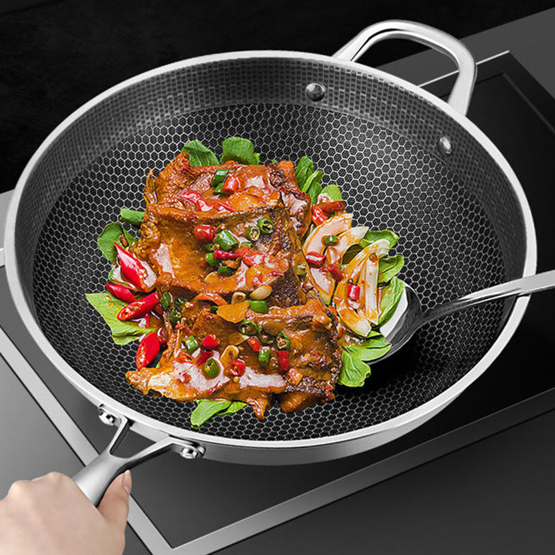 32cm Stainless Steel Tri-Ply Frying Cooking Fry Pan Textured Non Stick Interior Skillet with Glass Lid