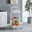 3 Tier Steel White Adjustable Kitchen Cart Multi-Functional Shelves Portable Storage Organizer with Wheels