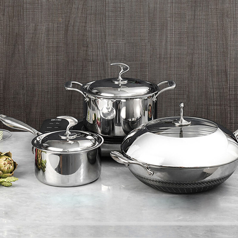 6 Piece Cookware Set 18/10 Stainless Steel 3-Ply Frying Pan, Milk, and Soup Pot with Lid