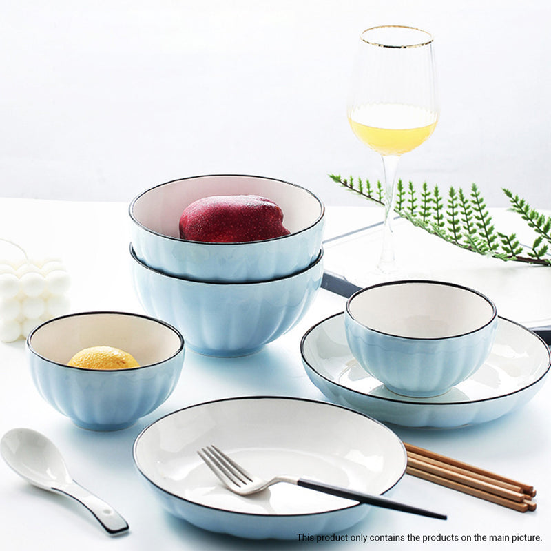 Blue Japanese Style Ceramic Dinnerware Crockery Soup Bowl Plate Server Kitchen Home Decor Set of 7