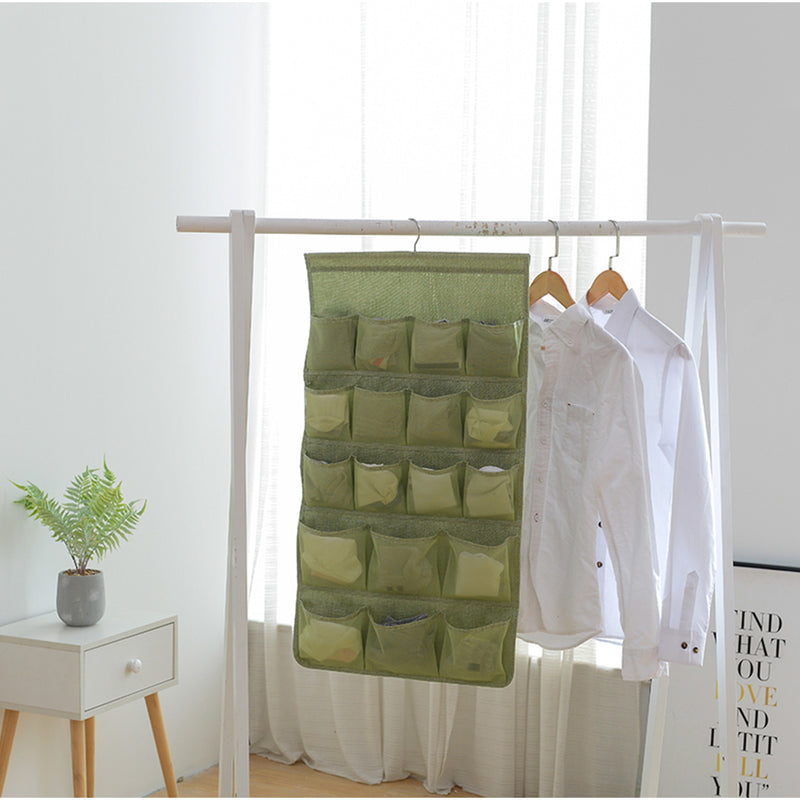 Green Double Sided Hanging Storage Bag Underwear Bra Socks Mesh Pocket Hanger Home Organiser