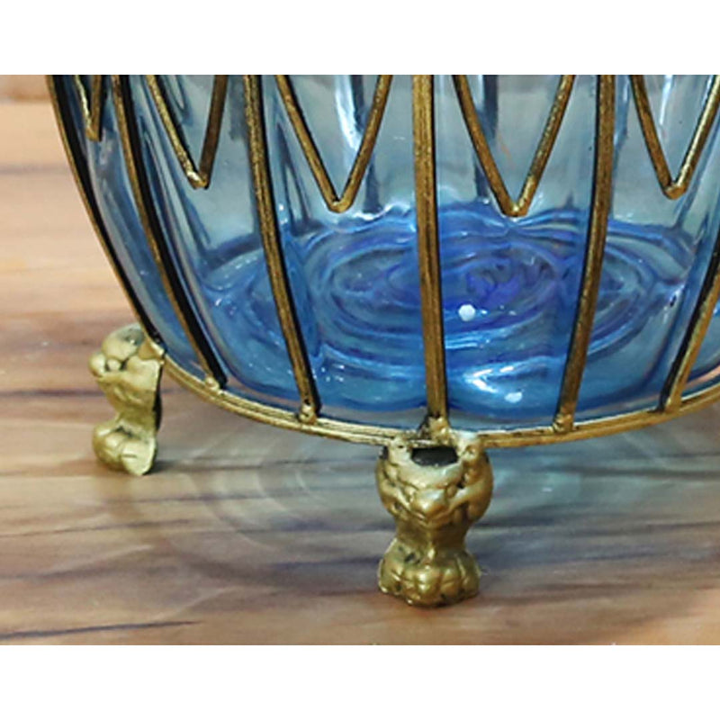 51cm Green Glass Oval Floor Vase with Metal Flower Stand