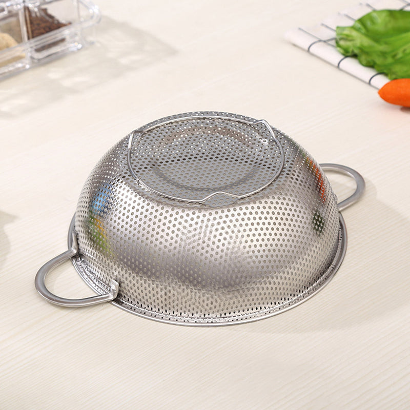 Stainless Steel Perforated Metal Colander Set Food Strainer Basket Mesh Net Bowl with 2 Handle