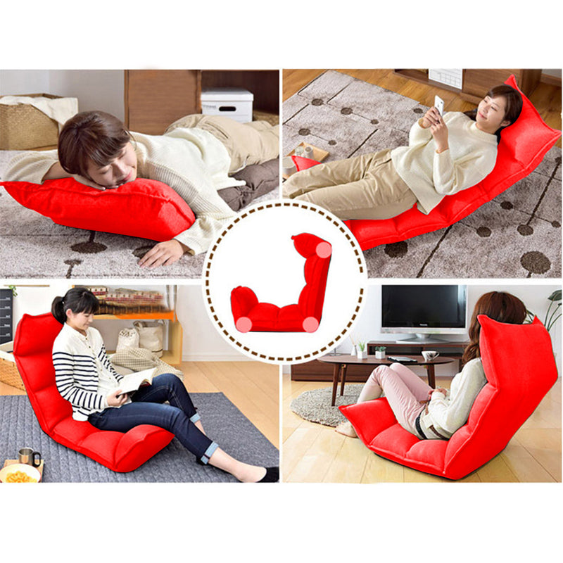Foldable Tatami Floor Sofa Bed Meditation Lounge Chair Recliner Lazy Couch Red