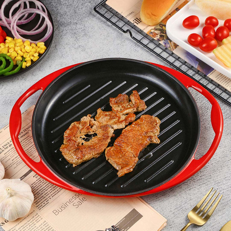 2X Enamel Porcelain 26cm Cast Iron Frying Pan Skillet Non-stick Coating Steak Sizzle Platter