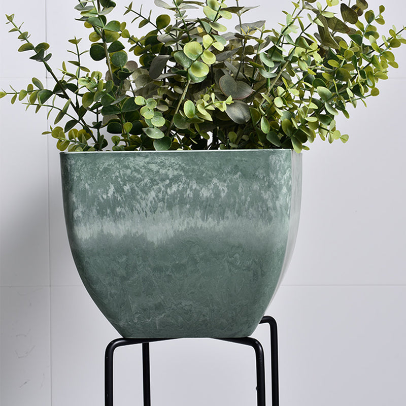 2X 27cm Green Grey Square Resin Plant Flower Pot in Cement Pattern Planter Cachepot for Indoor Home Office