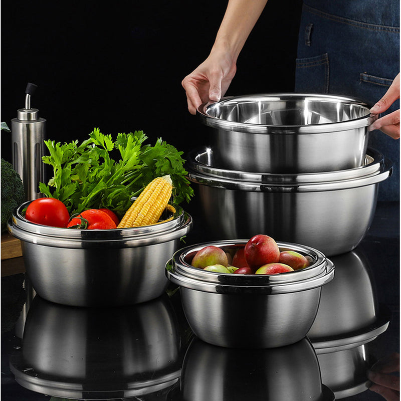 3Pcs Deepen Polished Stainless Steel Stackable Baking Washing Mixing Bowls Set Food Storage Basin