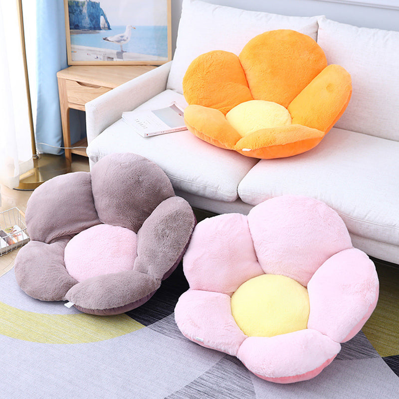 Orange Whimsical Big Flower Shape Cushion Soft Leaning Bedside Pad Floor Plush Pillow Home Decor