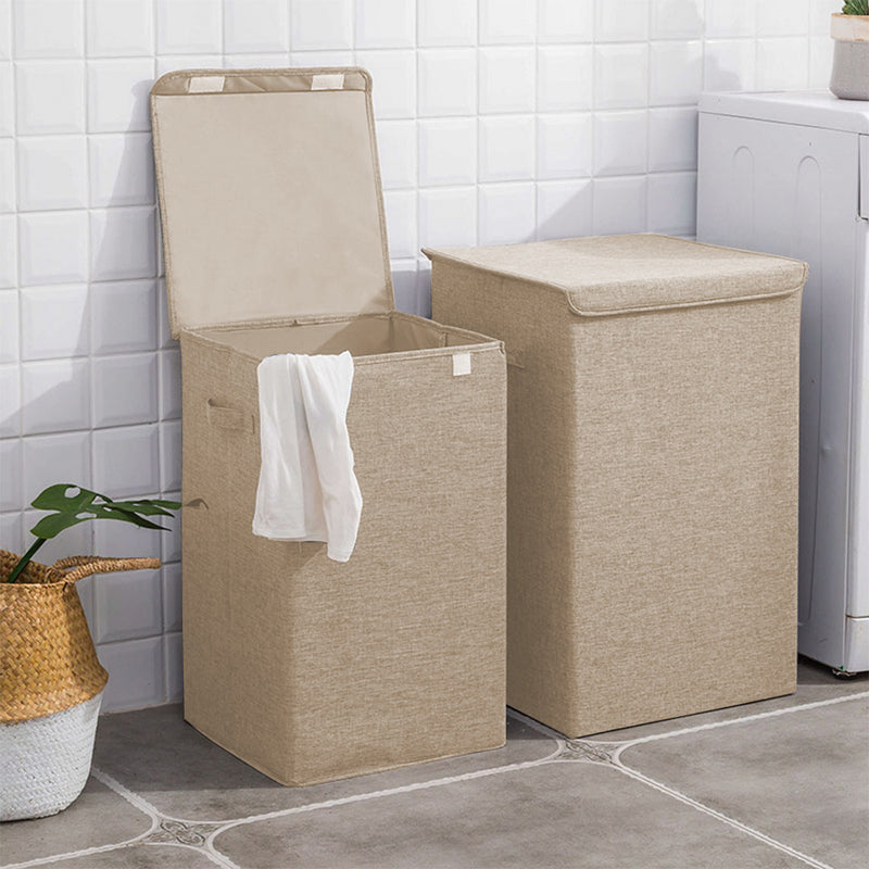 2X Beige Large Collapsible Laundry Hamper Storage Box Foldable Canvas Basket Home Organiser Decor