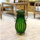 51cm Green Glass Oval Floor Vase with Metal Flower Stand