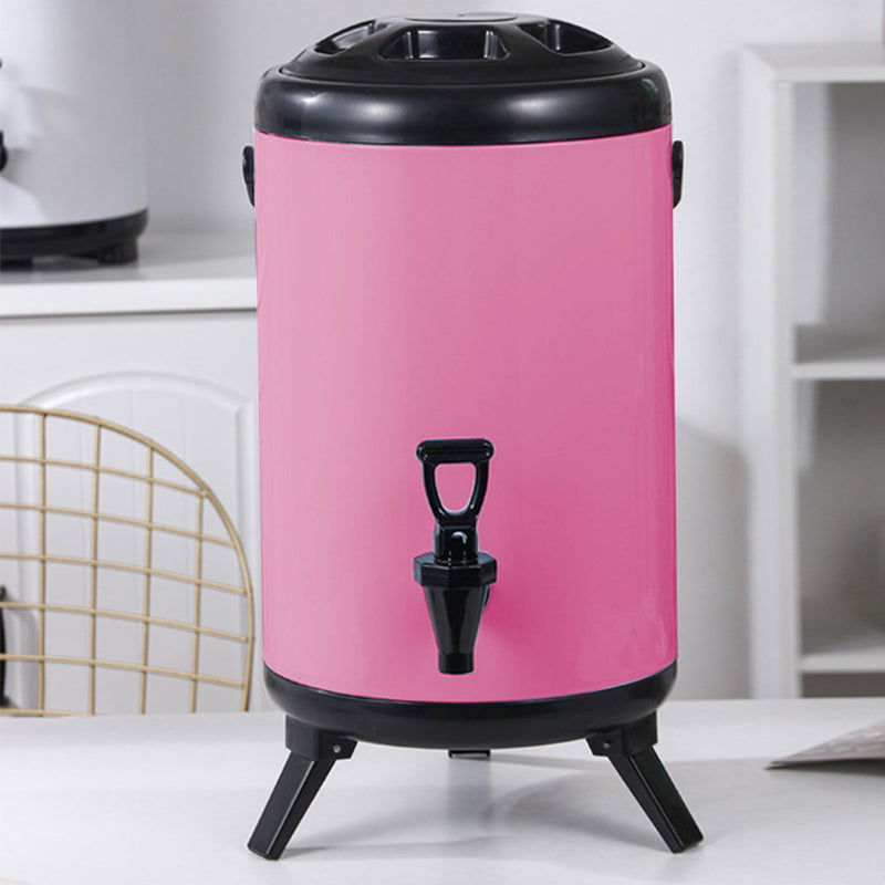 14L Stainless Steel Insulated Milk Tea Barrel Hot and Cold Beverage Dispenser Container with Faucet Pink