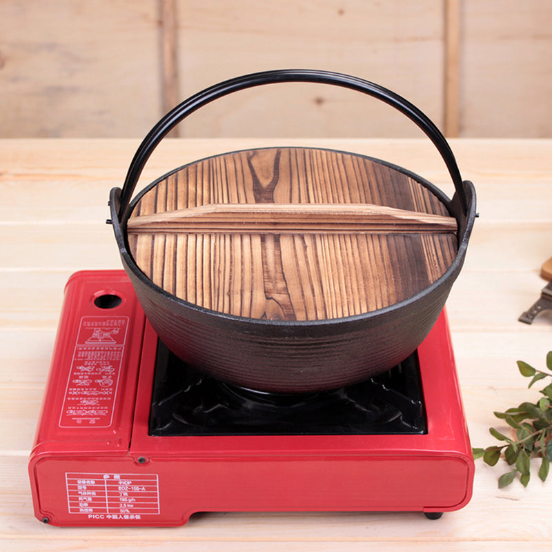 25cm Cast Iron Japanese Style Sukiyaki Tetsu Nabe Shabu Hot Pot with Wooden Lid