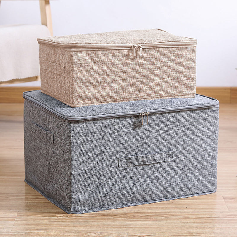 2X Beige Small Portable Double Zipper Storage Box Moisture Proof Clothes Basket Foldable Home Organiser