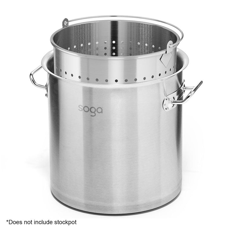71L 18/10 Stainless Steel Perforated Stockpot Basket Pasta Strainer with Handle