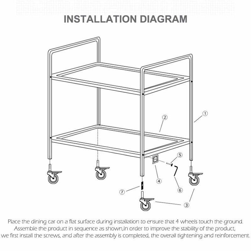2 Tier 75x40x83cm Stainless Steel Kitchen Trolley Bowl Collect Service Food Cart Small
