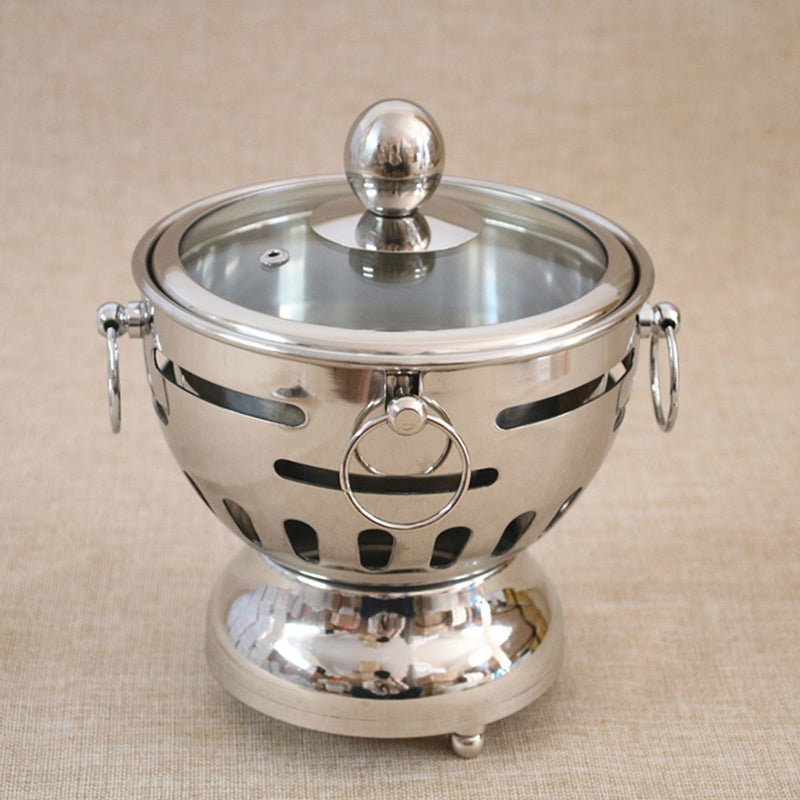 Stainless Steel Mini Asian Buffet Hot Pot Single Person Shabu Alcohol Stove Burner with Glass Lid