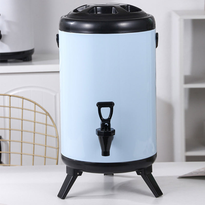 16L Stainless Steel Insulated Milk Tea Barrel Hot and Cold Beverage Dispenser Container with Faucet White