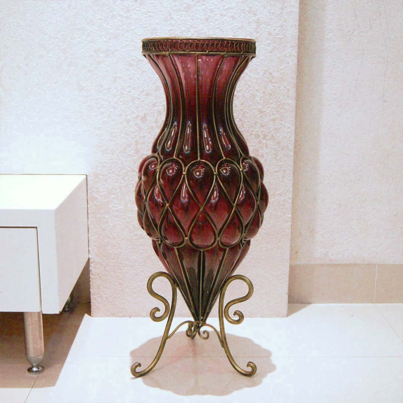 67cm Purple Glass Tall Floor Vase with Metal Flower Stand