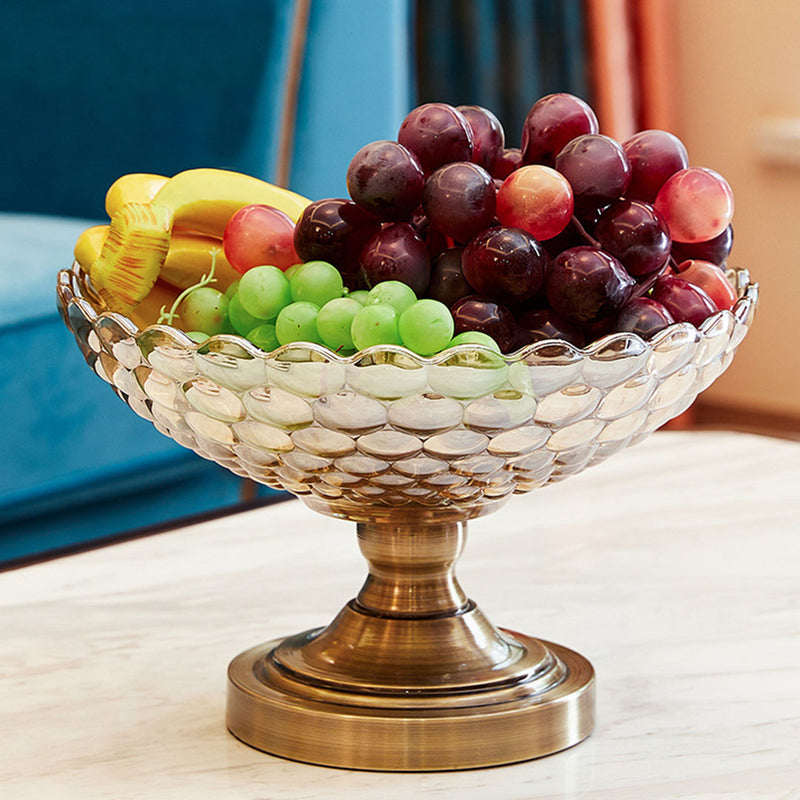 Bronze Pedestal Crystal Glass Fruit Bowl Candy Holder Countertop Dessert Serving Basket Decor