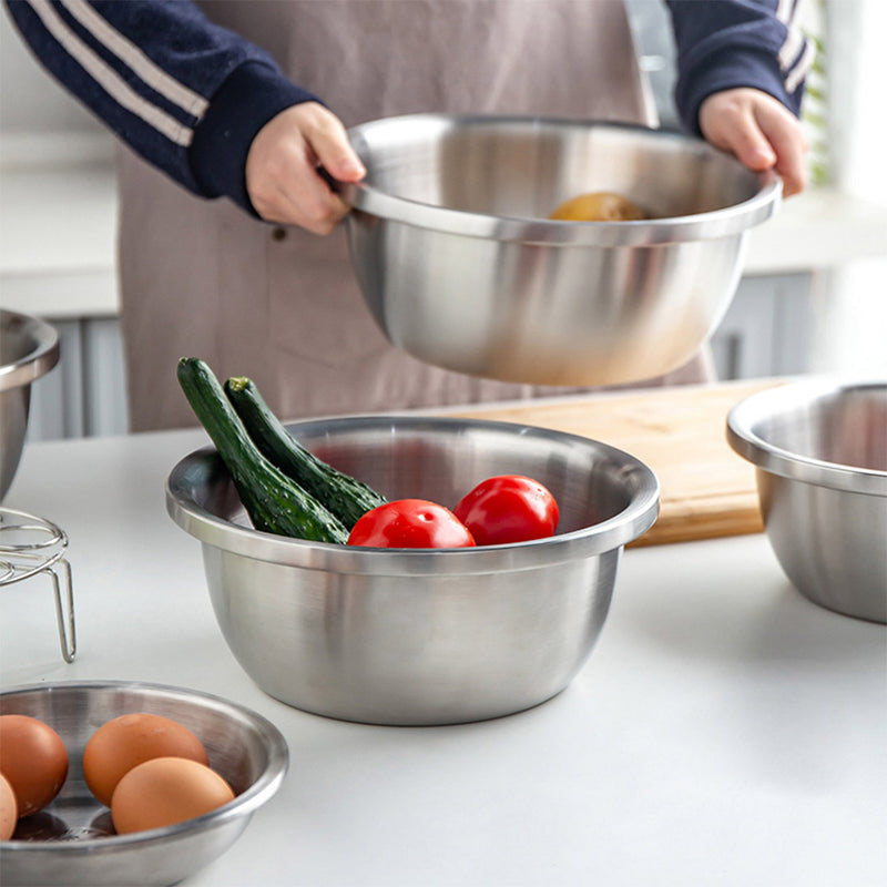 3Pcs Deepen Matte Stainless Steel Stackable Baking Washing Mixing Bowls Set Food Storage Basin