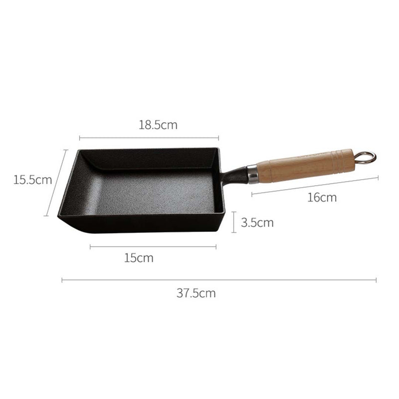 Cast Iron Tamagoyaki Japanese Omelette Egg Frying Skillet Fry Pan Wooden Handle