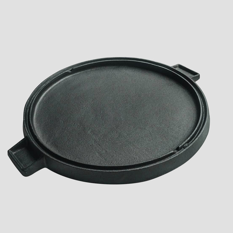 43cm Round Ribbed Cast Iron Frying Pan Skillet Steak Sizzle Platter with Handle