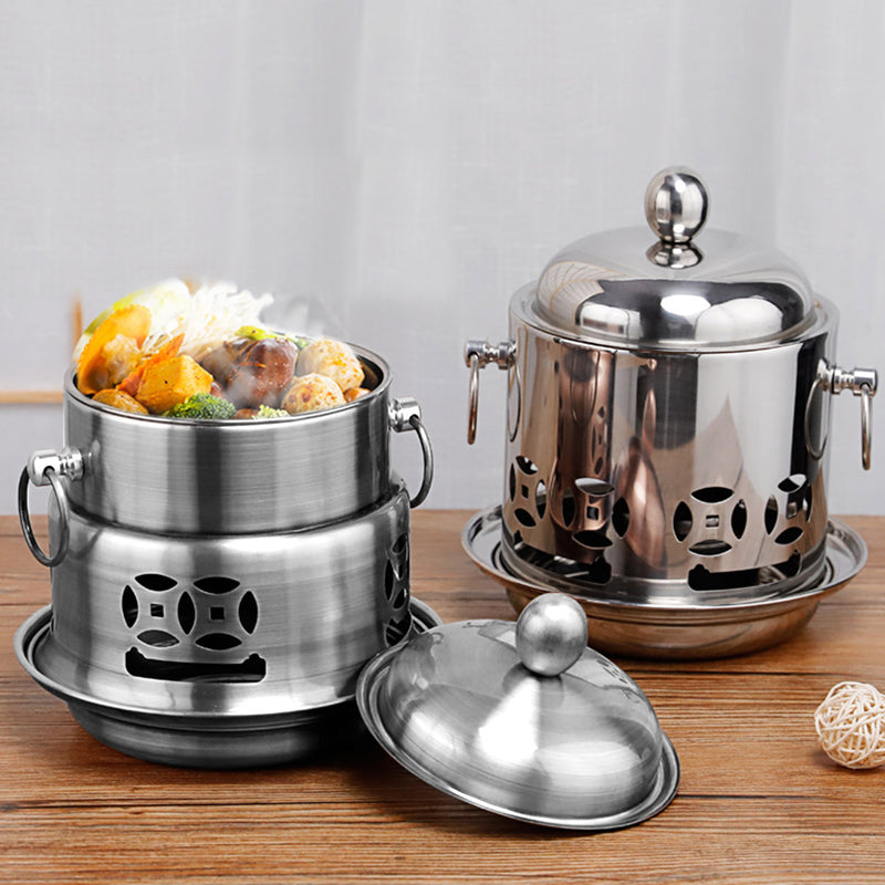 Stainless Steel Mini Asian Buffet Hot Pot Single Person Shabu Alcohol Stove Burner with Lid