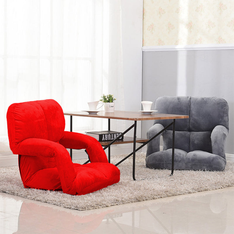 Foldable Lounge Cushion Adjustable Floor Lazy Recliner Chair with Armrest Red