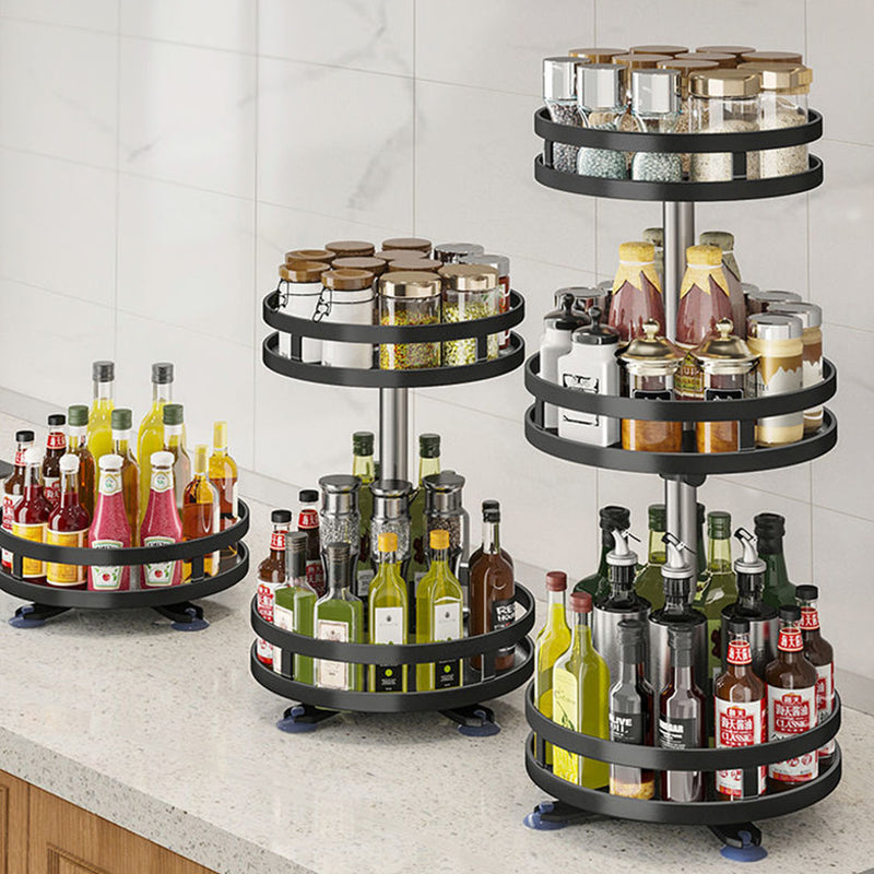 3 Tier Steel Black Round Rotating Multi-Function Kitchen Portable Storage Spice Seasoning Kitchen Countertop Organiser Shelf