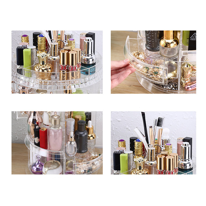 360 Degree Rotating Makeup Organiser Cosmetics Holder with 20cm White Rechargeable LED Light  Tabletop Vanity Mirror Set