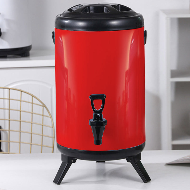 12L Stainless Steel Insulated Milk Tea Barrel Hot and Cold Beverage Dispenser Container with Faucet Red