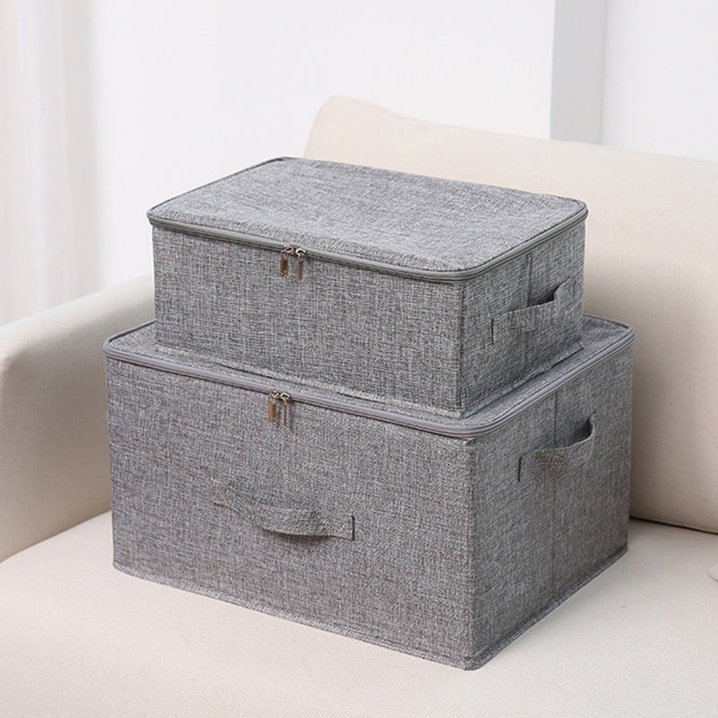 Grey Small Portable Double Zipper Storage Box Moisture Proof Clothes Basket Foldable Home Organiser