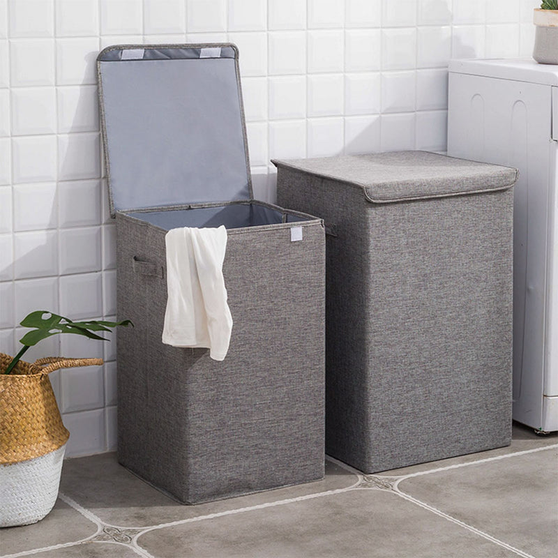 2X  Grey Medium Collapsible Laundry Hamper Storage Box Foldable Canvas Basket Home Organiser Decor