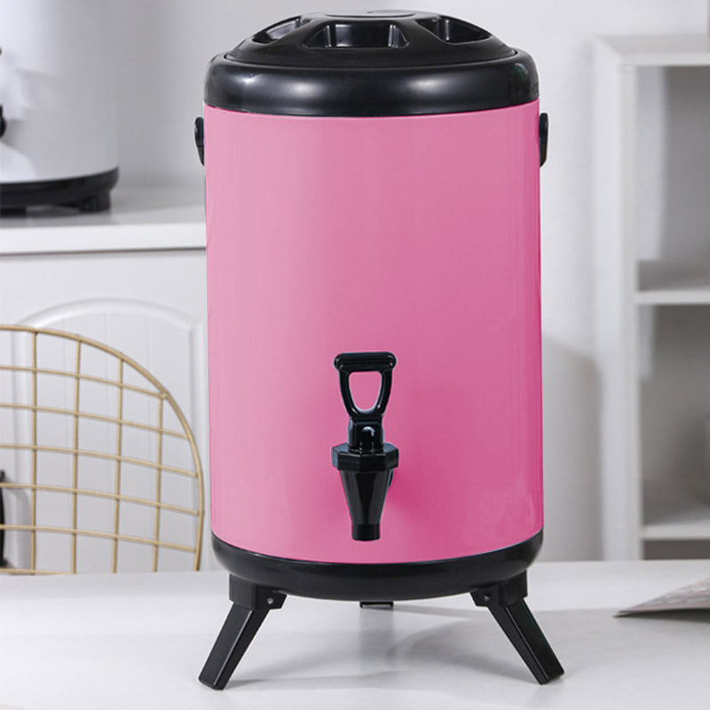 12L Stainless Steel Insulated Milk Tea Barrel Hot and Cold Beverage Dispenser Container with Faucet Pink
