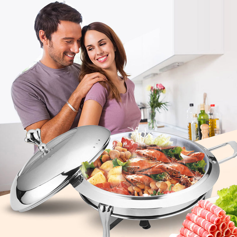 Stainless Steel Round Buffet Chafing Dish Cater Food Warmer Chafer with Glass Top Lid