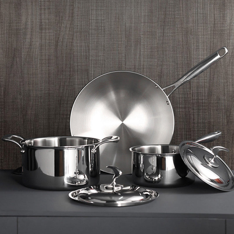 6 Piece Cookware Set 18/10 Stainless Steel 3-Ply Frying Pan, Milk, and Soup Pot with Lid