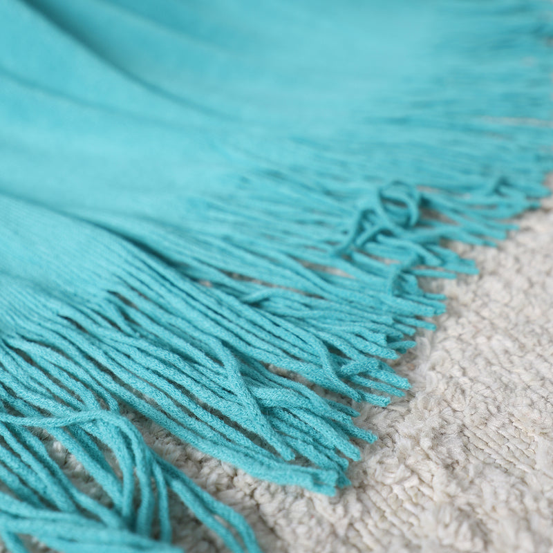 Teal Acrylic Knitted Throw Blanket Solid Fringed Warm Cozy Woven Cover Couch Bed Sofa Home Decor