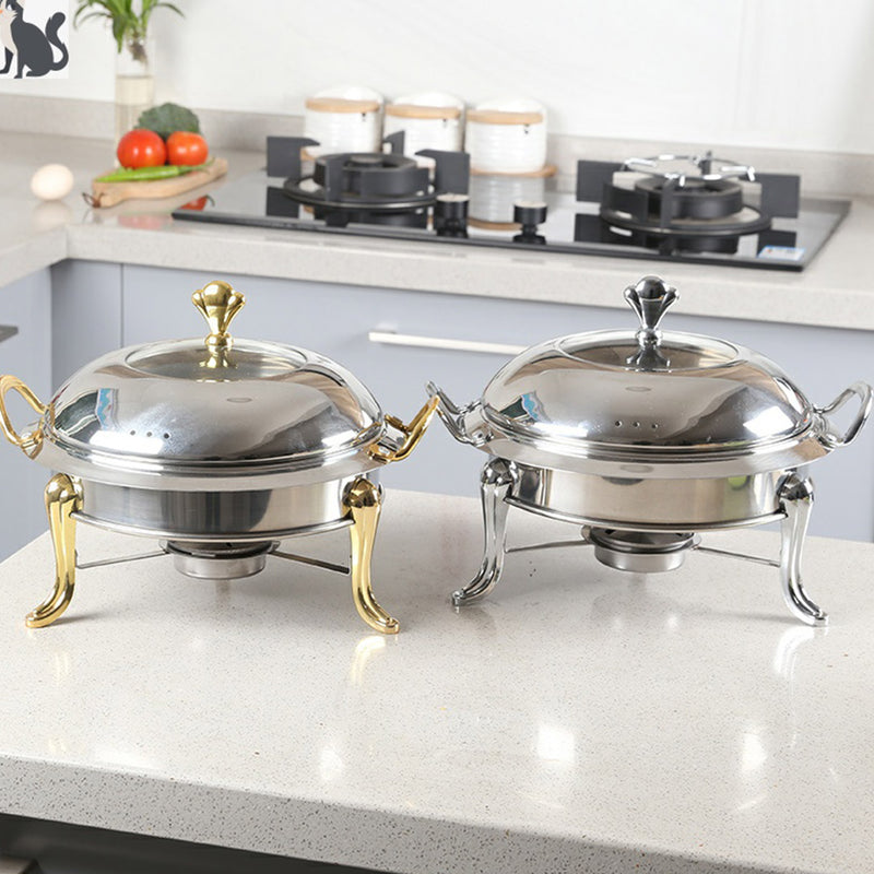 Stainless Steel Gold Accents Round Buffet Chafing Dish Cater Food Warmer Chafer with Glass Top Lid