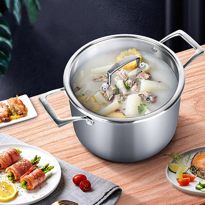 2X 20cm Stainless Steel Soup Pot Stock Cooking Stockpot Heavy Duty Thick Bottom with Glass Lid