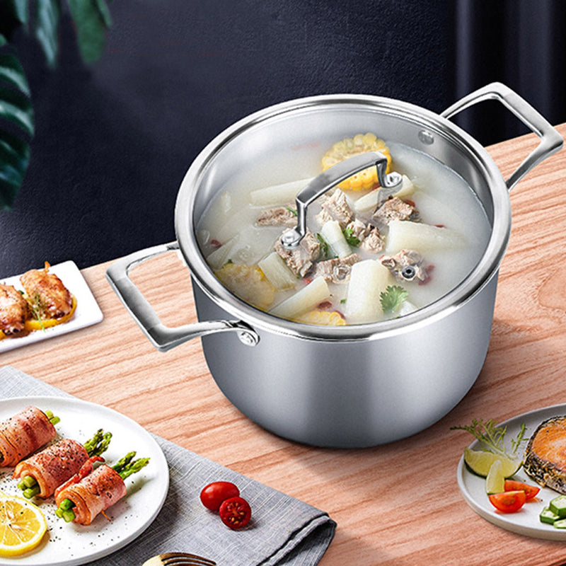 2X 22cm Stainless Steel Soup Pot Stock Cooking Stockpot Heavy Duty Thick Bottom with Glass Lid