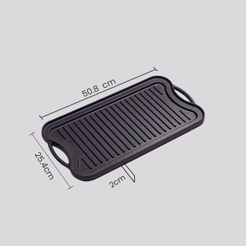 50.8cm Cast Iron Ridged Griddle Hot Plate Grill Pan BBQ Stovetop