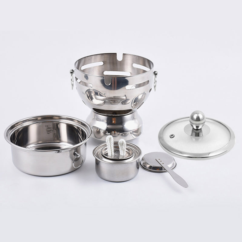 Stainless Steel Mini Asian Buffet Hot Pot Single Person Shabu Alcohol Stove Burner with Glass Lid