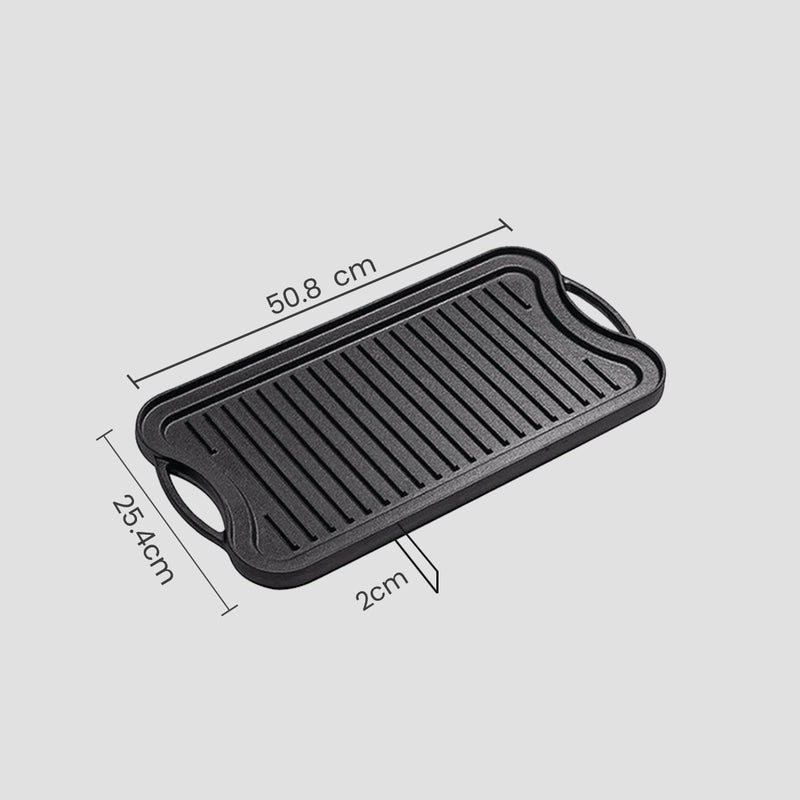 2X 50.8cm Cast Iron Ridged Griddle Hot Plate Grill Pan BBQ Stovetop